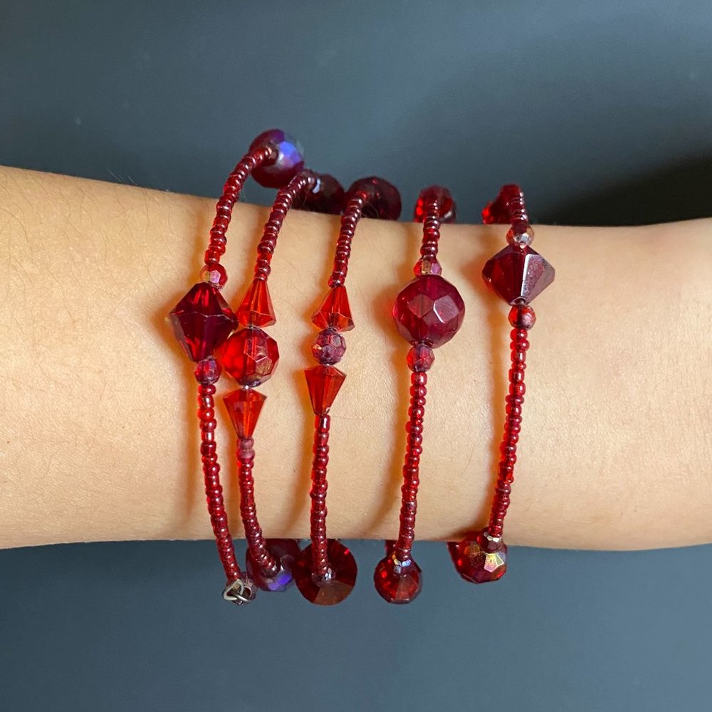 Red beaded wire wrapped bracelet